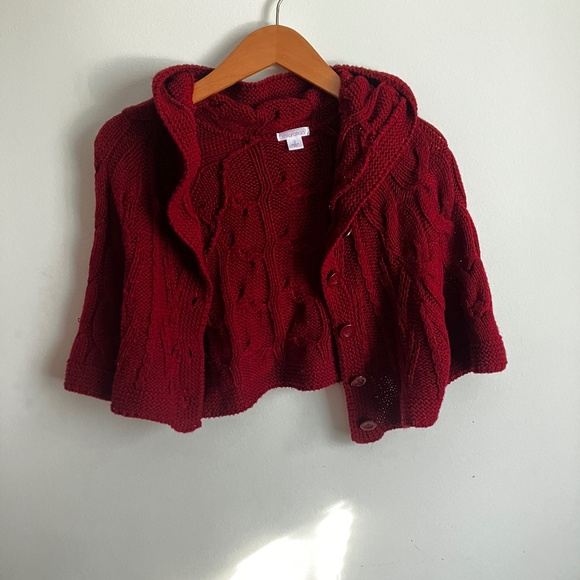 Wine Red Cropped Cable Knit Hoodie Shrug - Picture 1 of 6